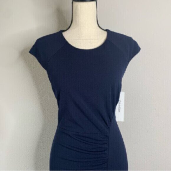 NWT Calvin Klein Side-Ruched Scuba Crepe Sheath Dress - Picture 9 of 17